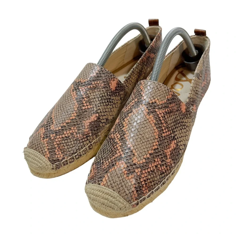 Sam Edelman Khloe Slip-On Snakeskin Mesa Nude Leather Espadrille Flats Size 10